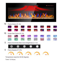 42 Inch Electric Fireplace, Recessed Front Wall Mounted Electric Fireplace Inserts, Ultra Thin Tempered Glass Fireplace with Remote Control Multi Color Flame and LED light Heater