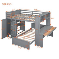 Twin Over Full Bunk Bed with Desk & Wardrobe, Convertible Full Loft Bed & Twin Platform Bed, Wood L Shaped bunk bed with Shelves for Chrildren, Teens, Adult,No Box Spring Needed