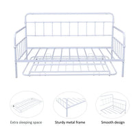 Twin Size Daybed with Pull Out Trundle, Heavy Duty Metal Sofa Bed for Kids Teens Adults, Premium Steel Slat Support, No Spring Box Needed, White 77.48"L x 41.1"W x 43.3"H