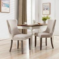 Dining Chairs Set of 2, Wing-Back Kitchen Chairs, Modern Upholstered Velvet Dining Room Chair with Backstitching Nailhead Trim and Solid Wood Legs for Living Room, Bedroom, Kitchen, Beige