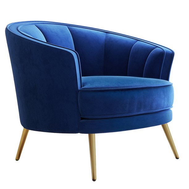 Velvet Accent Chair Modern Barrel Chair Leisure Armchair with Tufted Back and Golden Legs Vanity Chair Single Sofa Club Chair for Living Room Bedroom Home Office, Blue