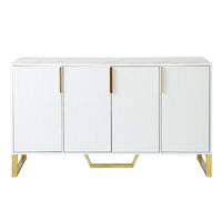 Modern Sideboard, Storage Cabinet with Adjustable Shelves and Four Doors, Wood Console Table with Golden Metal Legs, 60''L x 15.7''W x 34''H, White