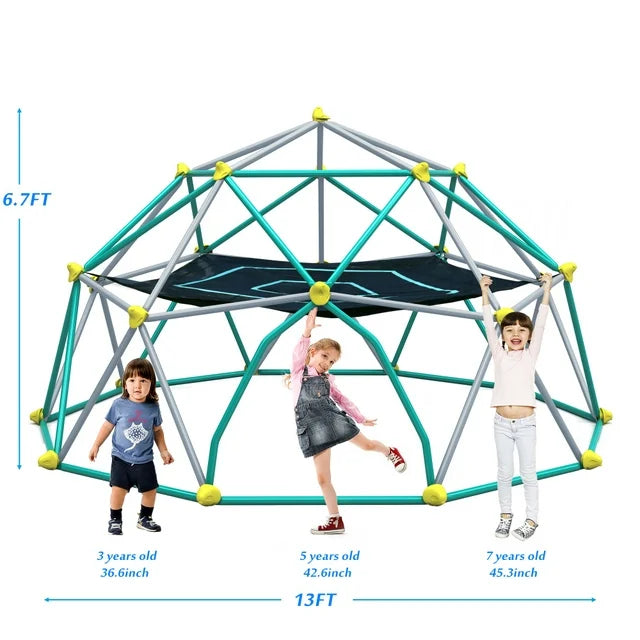 13FT Climbing Dome, Outdoor Geometric Dome Climber Play Center for Kids 3-10, Rust & UV Resistant Steel Supporting 1000 lbs, Easy Assembly Jungle Gym, Green