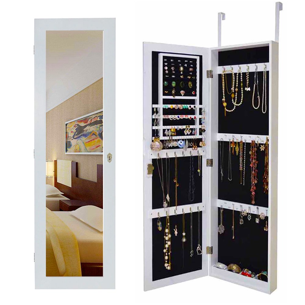 Wall/Door Mirror Jewelry Cabinet, 47.2