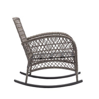 3-Piece Outdoor Rocking Chairs Set,2 Patio Chairs with 1 Glass Top Coffee Table,Rattan Chairs Set with Padded Cushions,Wicker Patio Furniture Set,for Garden,Backyard,Bistro