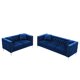 2 Piece Modern Velvet Sectional Sofa Set, Jeweled Button Tufted 3 Seater Sofa and Loveseat with Copper Nails Trim, 4 Pillows Included, 5 Seater Living Room Sofa Set, Blue