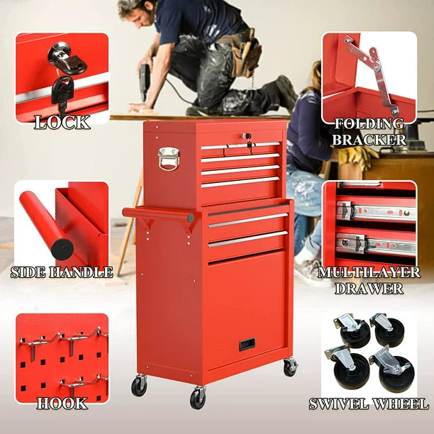 Rolling Tool Chest with Wheels and 8 Drawers, Detachable Large Toolbox  Storage Cabinet with Lock,Locking Mechanic Tool Cart for Warehouse