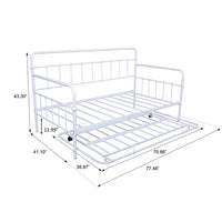 Twin Size Daybed with Pull Out Trundle, Heavy Duty Metal Sofa Bed for Kids Teens Adults, Premium Steel Slat Support, No Spring Box Needed, White 77.48"L x 41.1"W x 43.3"H