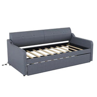 Twin Size Modern Sofa Bed Frame, Upholstery Daybed with Trundle and USB Charging Design,Trundle Can be Flat or Erected