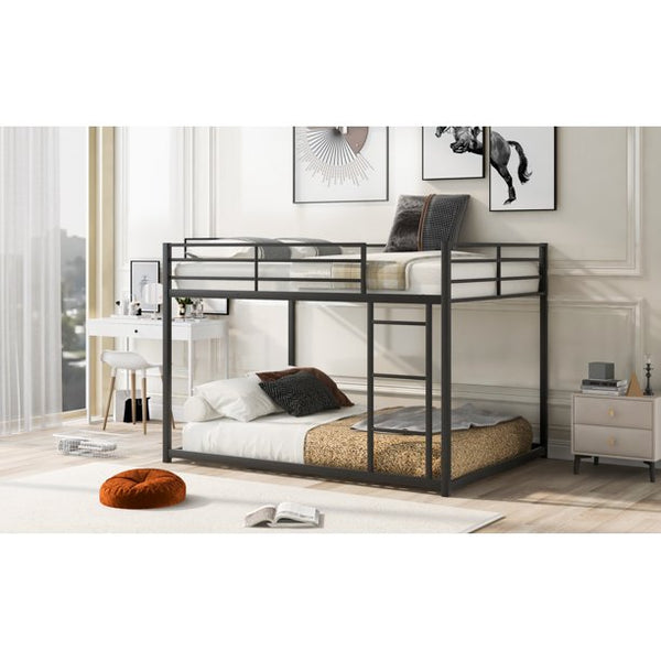 Twin Over Twin Bed with Guard Rail and Staircase, Metal Frame Bed with Safety Guardrail, Headboard and Footboard for Teens Adults, Space-Saving Bed, No Box Spring Needed,Full Size