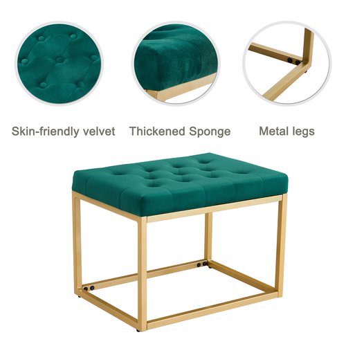 Velvet Shoe Changing Stool, Square Footstool Vanity Chair, Sofa Stool Makup Stool Vanity Seat Piano Bench for Clothes Shop, Living Room, Porch, Fitting Room Bedroom, Green