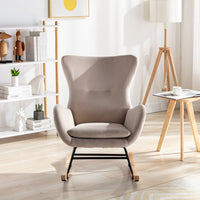 Rocking Chair Nursery, Velvet Fabric Rocking Chair with Padded Seat Cushion and High Backrest, Comfy Accent Glider Chair, Modern Small Rocking Chair for Nursery, Living Room, Bedroom, Beige
