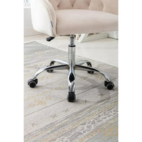 Swivel Chair, Velvet Home Office Chair, Modern Adjustable Swivel Desk Chair with 5 Wheels, Upholstered Swivel Shell Chair Vanity Chair for Living Room Bedroom, Beige