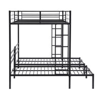 Metal Triple Bunk Bed, Full Over Two Twin Bunk Bed with Shelf & 2 Ladders, 3 Beds in 1, Metal Bed Frame with Safetyrails and Slats Support, No Box Spring Needed, Black