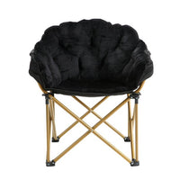 Saucer Chair, Soft Faux Fur Oversized Folding Accent Chair, Soft Furry Lounge Lazy Chair, X-Large Metal Frame Moon Chair for Bedroom, Living Room (Black)