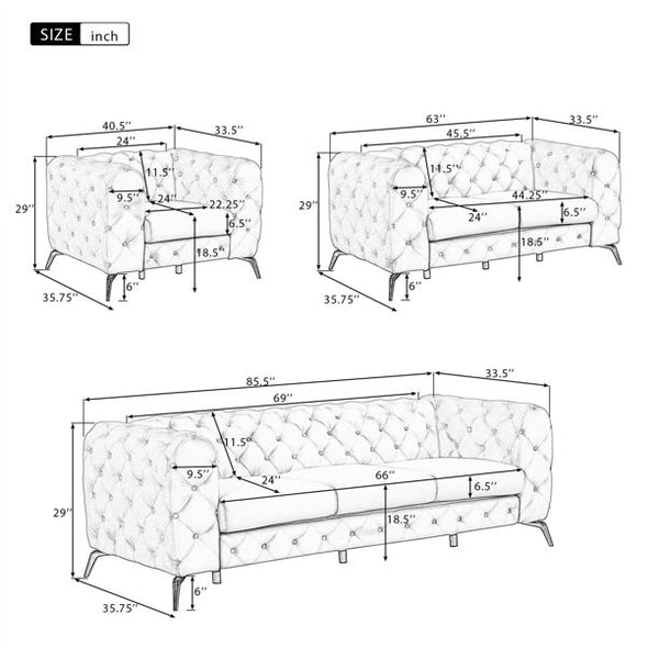 Velvet Loveseat Sofa Couch, Upholstered Accent Sofa Bed 2-seat Arm Couch with Button Tufted Back & Metal Legs, 2-Person Tufted High Back Sofa Leisure Couch Club Sofa for Living Room Bedroom, Gray