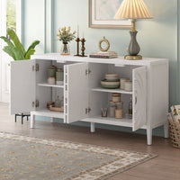 Sideboard Cabinet, Retro Sideboard Storage Cabinet with Circular Groove Design Round Metal Handle, Entryway Cabinet Sideboard Buffet Cabinet with Storage for Living Room Kitchen Dining Room, White