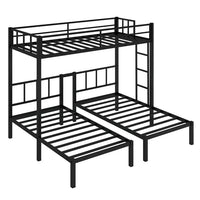 Triple Bunk Bed for 3, Twin over Twin & Twin Bunk Bed with Ladder and Shelf, Can be divided into 3 Beds, Metal Bunk Bed Frame with Safety Rail & Slats Support, No Box Spring Needed, Black