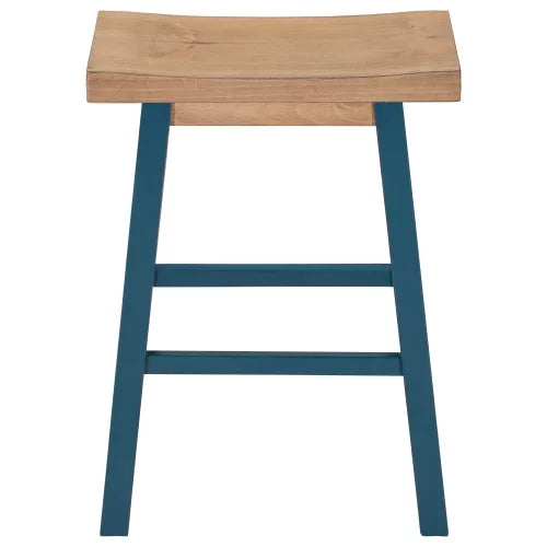 Wood Bar Stool, Set of 2, Chic Dining Chairs, Farmhouse Rustic 2-piece Counter Height Wood Kitchen Dining Stools for Small Places, Light Walnut+Blue