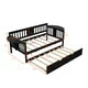 Twin Size Daybed with Twin Trundle, Multifunctional Wood Daybed Frame with Three Sides Handrails and Foldable Shelves, Twin Platform Bed Sofa Bed with Wood Slat Support, No Box Spring Needed Espresso