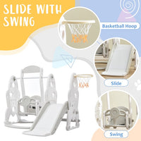 Toddler Slide and Swing Set 3 in 1, Kids Toddler Playground Climber Swing Playset with Safety Belt, 3 Height Adjustable and Basketball Hoops Freestanding Swing and Slide Set Indoor&Outdoor, Gray