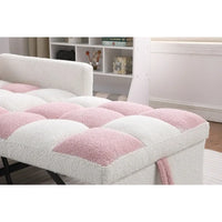 3-In-1 Convertible Sleeper Sofa Chair Bed with Adjustable Backrest, Multi-Functional Sleeper Chair with Soft Teddy Fabric For Living Room, Dorm, Apartment, Bedroom, Office,Pink+White