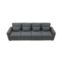 104" Accent Sofa, Modern Linen Fabric Upholstered 4-Seater Sofa with Armrest Pockets and 4 Pillows, Minimalist Style Sofa Couch with Plastic Legs for Living Room, Apartment, Office, Dark Grey