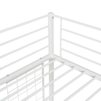 Twin Size Loft Bed, Metal Loft Bed with L-Shape Desk for Kids Teens, Twin Loft Bed Frame with Metal Grid, Noise Free Metal Bed with Ladder Full-Length Guardrail for Bedroom Guest Room, White