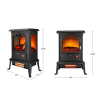 Electric Fireplace Heater, 1500W Freestanding Infrared Fireplace Stove with 3D Flame Effect，Three-door Glass and Remote Control, 5100BTU, Ideal for Indoor Home Use, Black