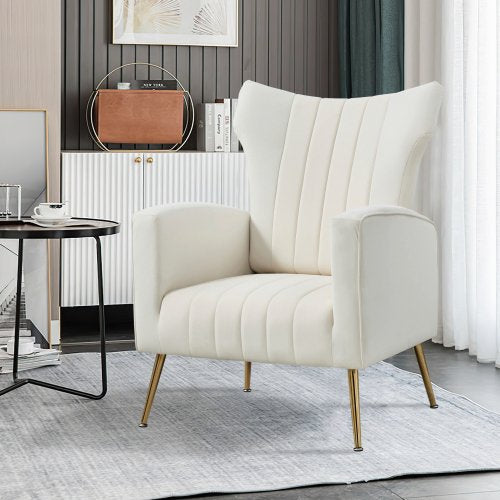 Velvet Tufted Accent Chair, Wingback Armchair with Padded Seat & Backrest,Single Sofa with Golden Metal Legs,for Reading Lounging Living Room Bedroom Office Club