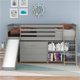 Twin Size Low Loft Bed with Storage Drawers and Shelves, Wood Loft Bed Frame with Guardrail , Gray