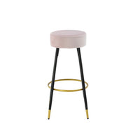 Upholstered Bar Stool, Industrial Counter Height Stool with Metal Legs for Dining Room Kitchen Bar, Pink