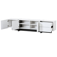 TV Stand for TVs Up to 80”, TV Cabinet TV Console Table with High Gloss UV Surface, Rectangle Side Cabinet with 2 Small Drawers & 3 Big Cabinets for Entryway, 74.8”Wx13.7”Dx17.7”H, White & Black