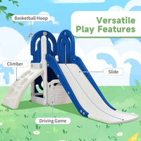 Toddler Climber and Slide Set 4 in 1,Kids Playhouse Climber Slide Playset with Basketball Hoop,Freestanding Slide Combination for Babies Indoor Outdoor Playground,Blue