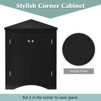 Bathroom Storage Cabinet, Triangle Bathroom Cabinet with Doors and Adjustable Shelves, Freestanding Bathroom Corner Cabinet, Corner Storage Cabinet for Bathroom, Kitchen, Living Room, Black