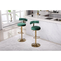 2 PCS Bar Stools with Back and Footrest,Adjustable Retro Style Velvet Counter Swivel Bar stools, Modern Counter Height Dining Upholstered Chairs for Kitchen Island, Cafe, Pub, Green