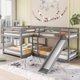 L-Shape Bunk Bed for 4, Quad Bunk Beds with Slide and Built-in Ladder, Full Over Full & Twin Over Twin Corner Bunk Bed for Kids Boys Girls Teens, Gray