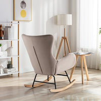Rocking Chair Nursery, Velvet Fabric Rocking Chair with Padded Seat Cushion and High Backrest, Comfy Accent Glider Chair, Modern Small Rocking Chair for Nursery, Living Room, Bedroom, Beige
