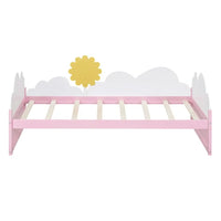 Girls Twin Size Bed with Clouds and Sunflower Decor, Solid Wood Platform Bed Frame with 2 Drawers, Twin Bed Frame with Sturdy Slats Support for Kids Bedroom, No Box Spring Needed, Space-Saving Design