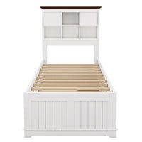 2 Pieces Wooden Captains Bedroom Set ,Twin Bed with Trundle and Nightstand, for Kids Teens, White+Walnut