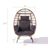 Wicker Egg Chair, Stationary Patio Lounge Basket with Soft Cushions, Stable Metal Frame, Gorgeous Indoor Outdoor Lounge Chair, Ideal for Living Room, Backyard, 240LBS Max Load (Dark Gray)