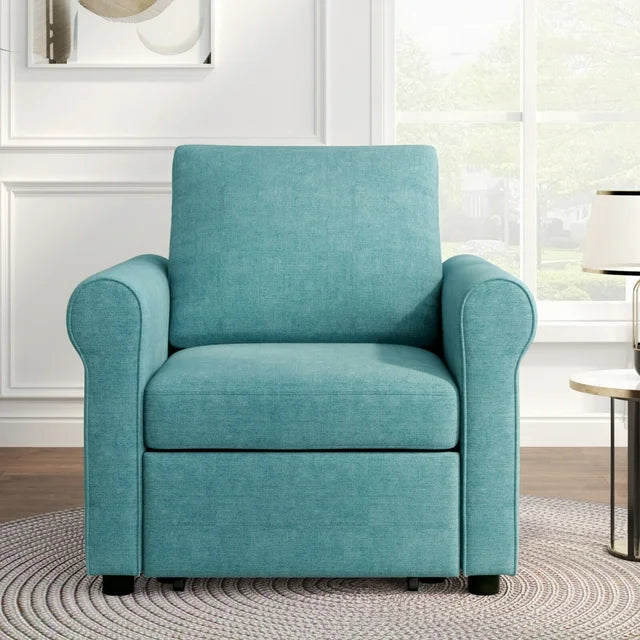 3-in-1 Sleeper Sofa Chair Bed, Comfy Linen Single Convertible Chair Bed, Adjustable Chair with Thickened Cushion, Modern Multi-Functional Sleeper Chair Lounge Chair for Living Room, Apartment, Teal