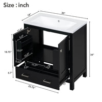 30 inch Bathroom Vanity with Single Sink, Freestanding Floor Rustic Single Combo Storage Cabinet with Undermount Sink, 2 Doors and a Drawer, Soft Closing and Solid Wood Frame, Black