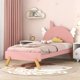 Twin Size Platform Bed Frame, Wooden Cute Bed with Unicorn Shape Headboard and Slats Support for Kids Boys Girls, Easy Assembly, No Box Spring Needed, Pink