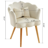 Velvet Shell Chair with Waist Pillow, Upholstered Accent Chair with Wooden Legs and Adjustable Feet Caps, Dresser Chair Single Reading Chair for Living Room Bedroom Coffee Shop, Beige