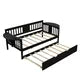 Twin Size Daybed with Twin Trundle, Multifunctional Wood Daybed Frame with Three Sides Handrails and Foldable Shelves, Twin Platform Bed Sofa Bed with Wood Slat Support, No Box Spring Needed Espresso