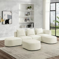 Sectional Sofa Couch, L Shape Sectional Sofa with Right Side Chaise and Ottoman, Modular Sofa for Living Room, DIY Combination, Loop Yarn Fabric, Beige