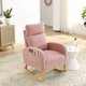 Upholstered Rocking Chair with Fabric Padded Seat and Solid Wood Base, Accent Armchair with High Back ,Comfortable Rocker with Pockets for Living Room Bedroom, Pink Teddy