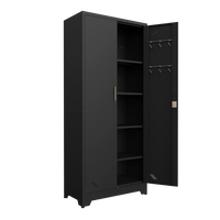 Metal Storage Cabinet with 2 Doors and 4 Adjustable Shelves, 72" Locking Steel Filing Cabinet with 2 Keys, Tall Garage Cabinet for Home Warehouse Office School, Easy Assembly, Black