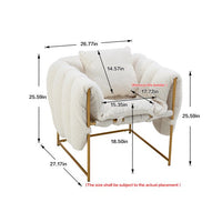 Accent Chair, Modern Leisure Single Sofa with Open Metal Frame, Retro Upholstered Armchair with Teddy Fabric Paded and Pillow, Comfy Side Lounge Chair for Living Room Bedroom Waiting Room, White